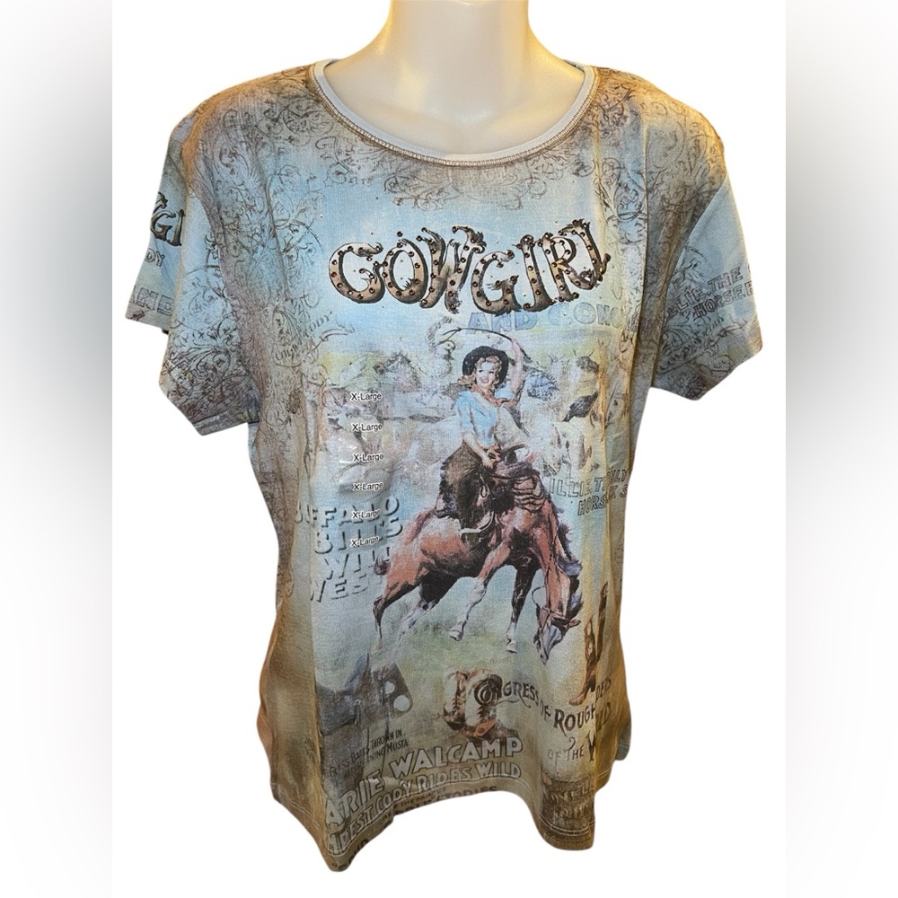 Cactus Cowgirl Adventure Kids T-Shirt - Blue and Brown
